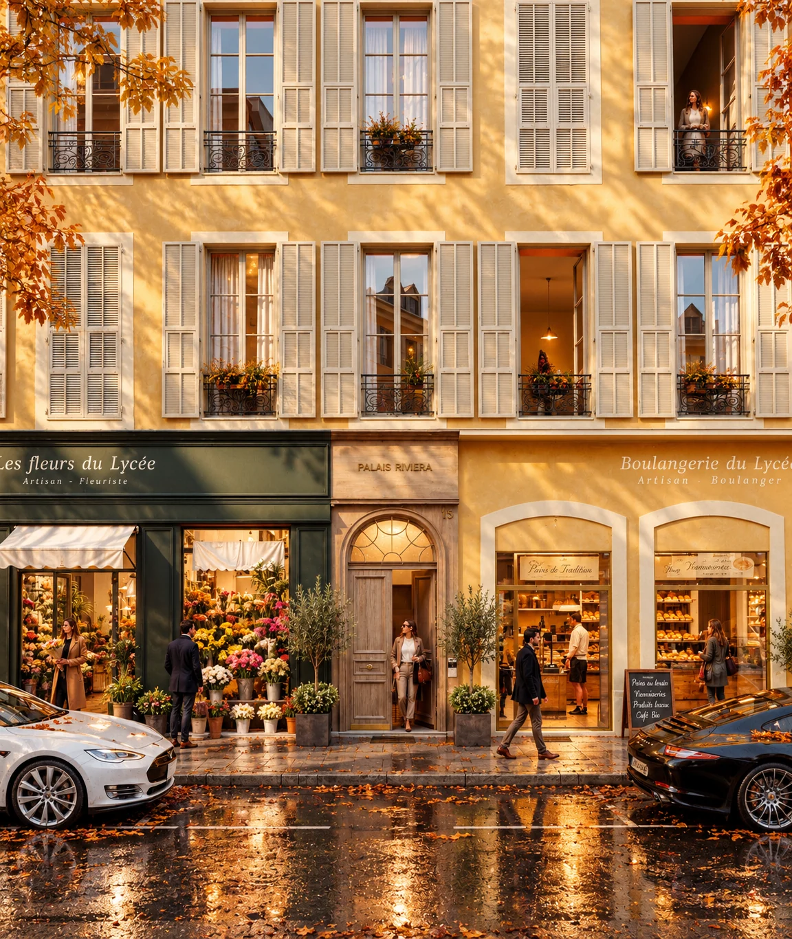 Perspective extérieure du Palais Riviera — ambiance Automne, visualisation architecturale par Concept Ark