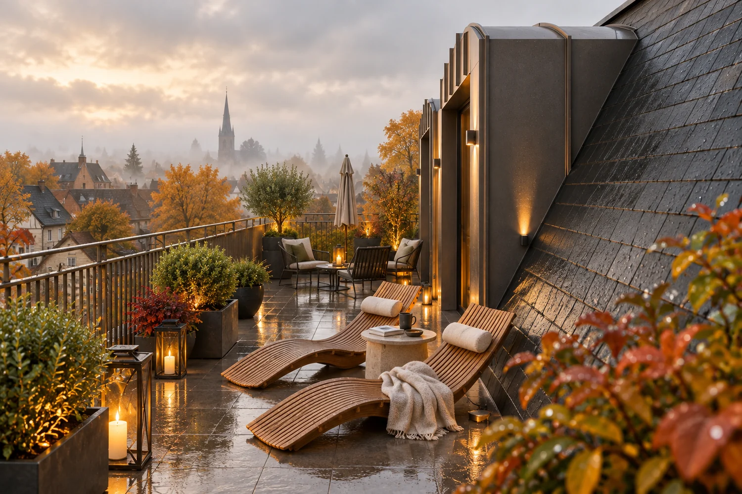 Terrasse sur les toits en automne — visualisation architecturale Concept Ark