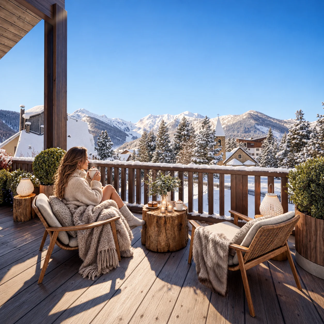 Terrasse de chalet en hiver — visualisation architecturale Concept Ark