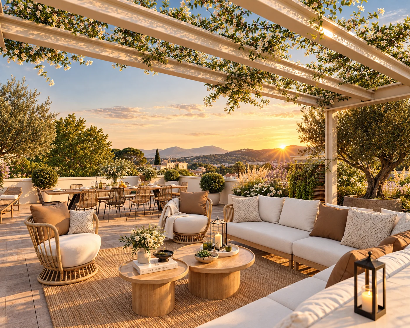 Terrasse sous une pergola fleurie — visualisation architecturale Concept Ark
