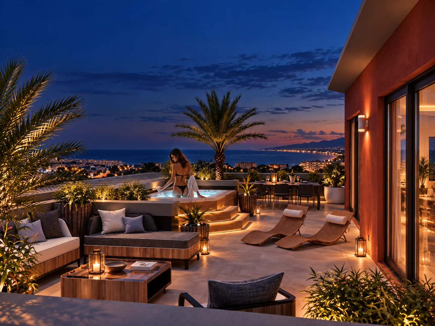 Terrasse avec spa et vue mer — visualisation architecturale Concept Ark