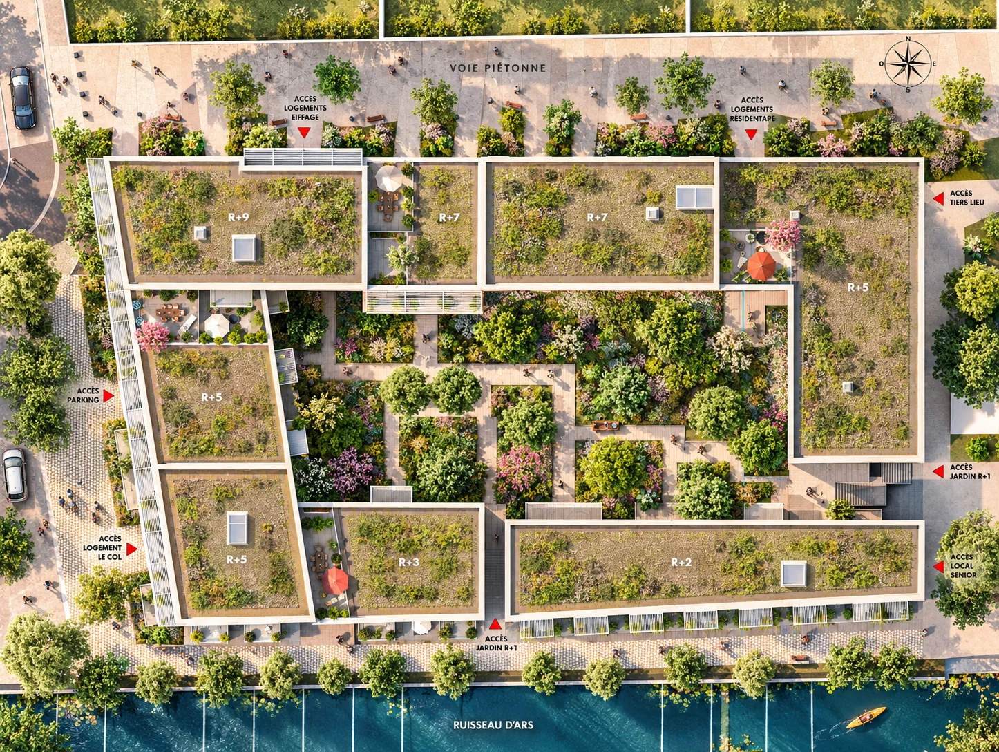 Îlot autour d’un jardin central — visualisation architecturale Concept Ark
