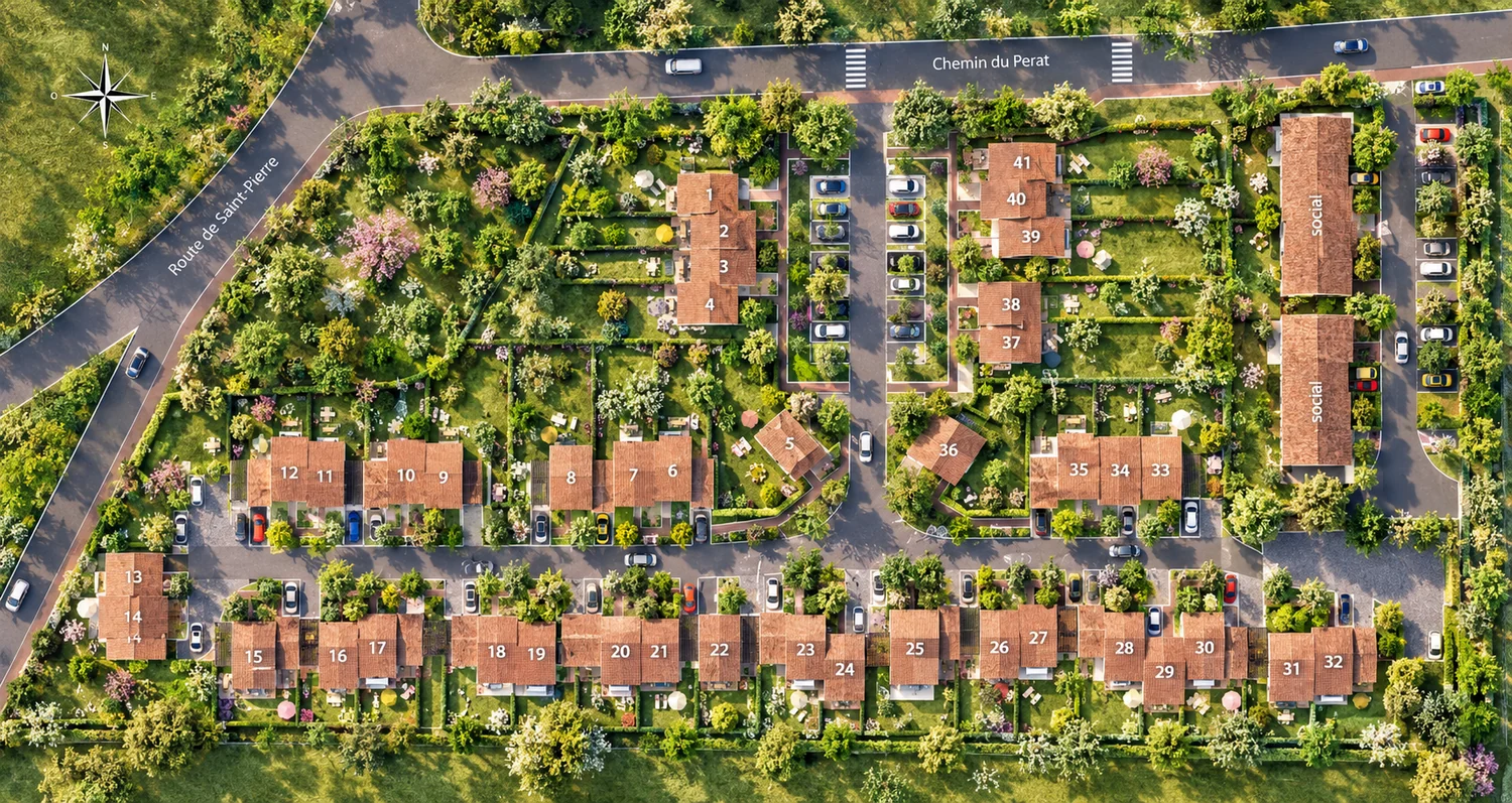 Maisons et jardins privatifs — visualisation architecturale Concept Ark