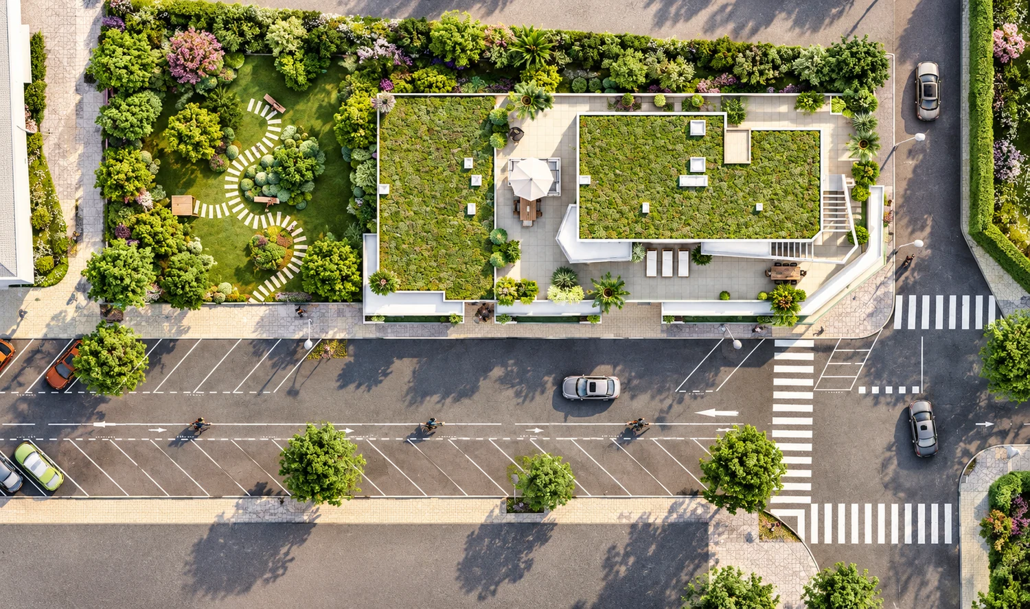 Résidence d’angle et jardin — visualisation architecturale Concept Ark