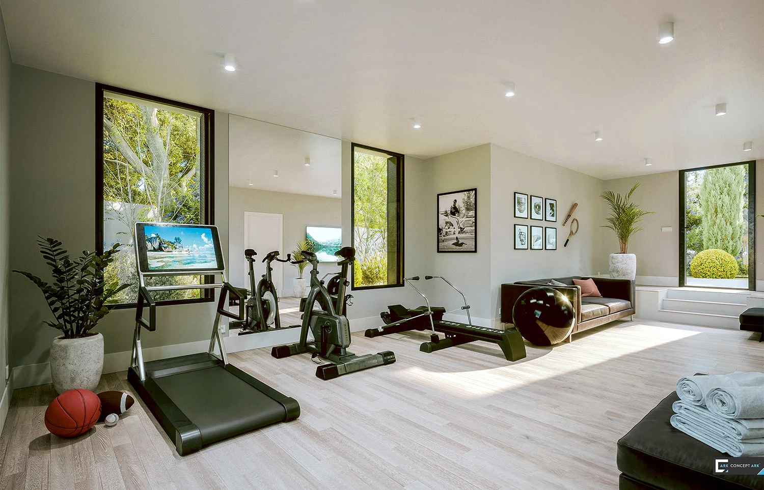 Villa Cimiez : espace de sport et de détente ouvert sur le jardin.